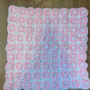 Pink and White Crochet Blanket
